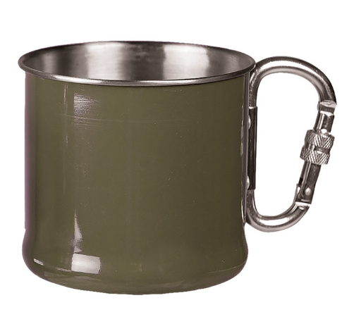 Кружка Mil-Tec із карабіном 500мл Олива KARABINERBECHER 500 S/STEEL OLIV (14608202-500)