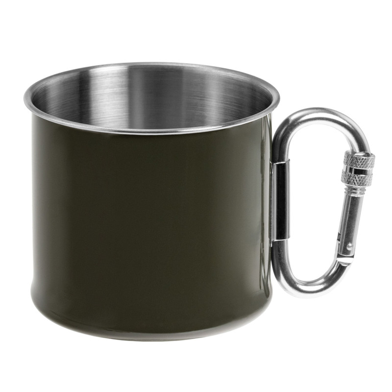 Кружка із карабіном Mil-Tec 500мл Олива Karabinerbecher S/STEEL армійська (14608202-500)