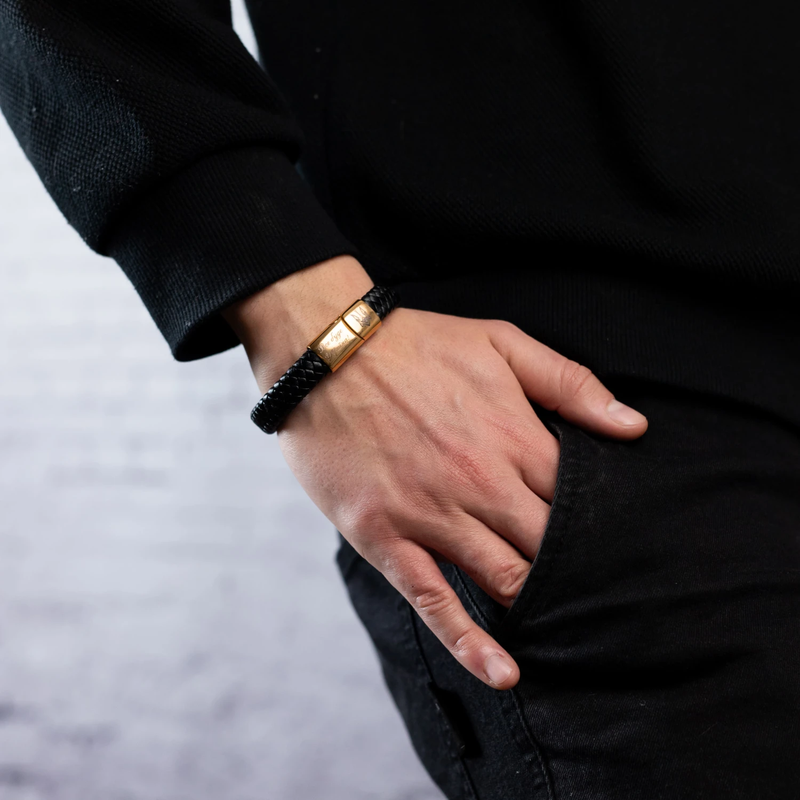 Royal Bracelets чоловічий браслет шкіряний нержавіюча сталь GolgBond (403)