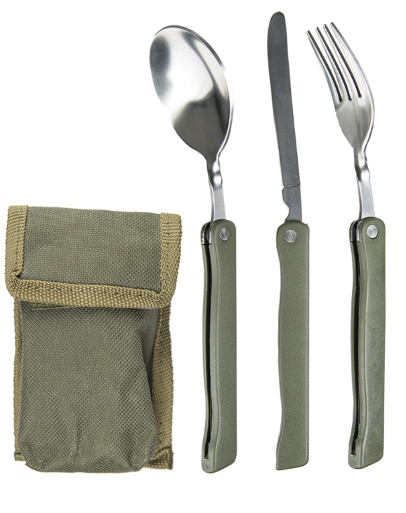 Набір столовий Mil-Tec Ложка, Виделка, Ніж у чохлі Олива KLAPPESSBESTECK 3-TLG.M.TASCHE OLIV (14626000-3)