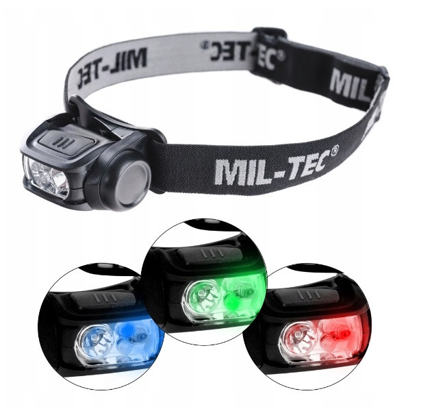 Налобний тактичний ліхтарик Mil-Tec із 4 кольорами LED 4-FARBIG SCHWARZ (15170102)