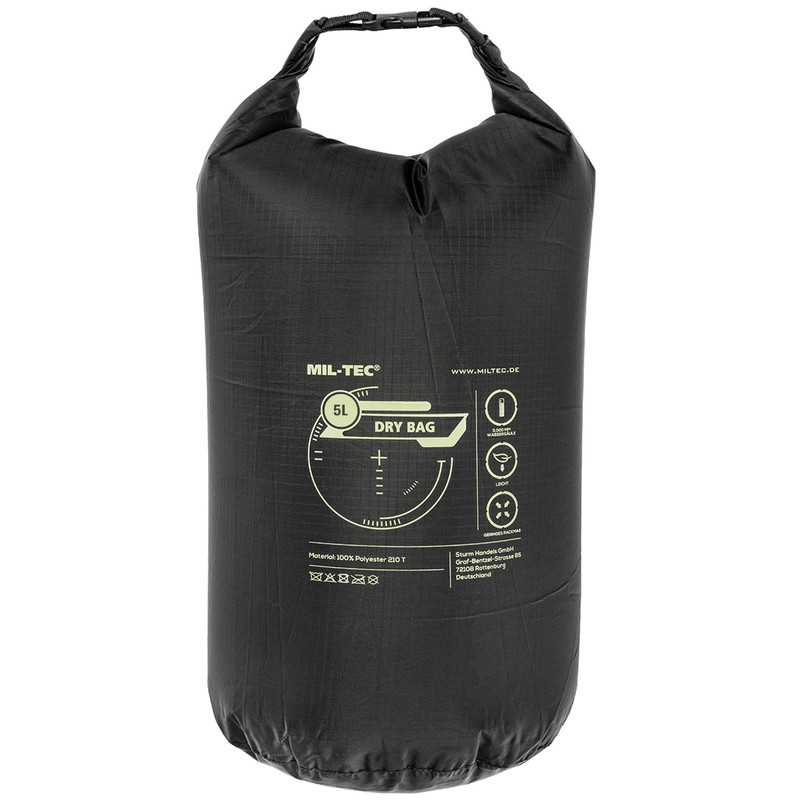 Сумка гермомішок Mil-Tec водонепроникний Dry bag 5л Black (13877902-5)