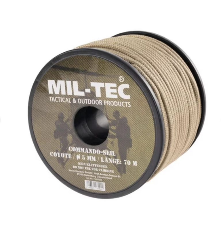 Паракорд тактичний Mil-Tec Мотузка паракордова 70м Койот COMMANDO-SEIL COYOTE 5MM (70M ROLLE) (15942005-005-70)