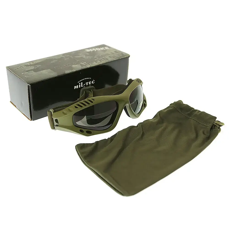 Окуляри тактичні Mil-Tec Десантні затемнені На резинці One size Олива COMMANDO BRILLE AIR PRO OLIV SMOKE (15615301)