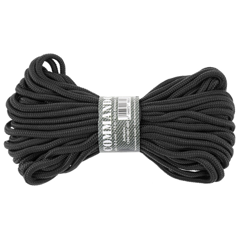 Паракорд тактичний Mil-Tec Мотузка паракордова Commando line 5мм x 15м Black (15941002-005-15)